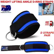 Austodex pair Weight Lifting Ankle D-Ring Pulley Cable Attachment Gym Leg Straps