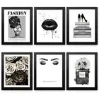 6-Piece Framed Fashion Wall Art Set - Paris & New York Makeup Theme with Lips...