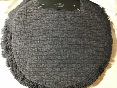 CYNTHIA ROWLEY PLACEMATS (4 ) ROUND 15 INCH BLACK FRINGE 100% COTTON NIP