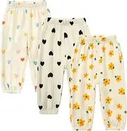[EISHOW] Toddler Cotton Linen Long Pants Kids Baby Girls Soft Floral Bloomers Summer Fall Harem Trousers Joggers Bottom