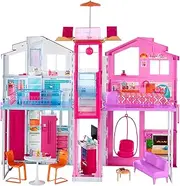 Barbie Doll House Playset, 3-Story Townhouse with 4 Rooms & Rooftop Lounge, Furniture & Accessories Including Swinging Chair (Amazon Exclusive)