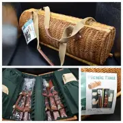 VINTAGE PICNIC TIME BASKET BBQ GRILL SET "PHOENIX" NWT 23" WICKER BASKET