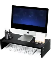 Bamboo Monitor Stand Riser, Monitor Riser with 2 Adjustable Height,15.8" (White)