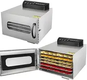 Xoxomeg Food Dehydrator Machine, 6 Layer Stainless Steel Trays Food Dryer Machine with Digital Timer, Temperature Control and Safety Overheat Protection for Meat Fruit Veggies Snacks (6 Trays)