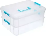 BTSKY 2 Layer Stack & Carry Box, Plastic Multipurpose Portable Storage Blue