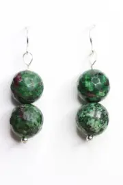 Ruby Zoisite Green 12mm Ball Natural Gemstone .925 Sterling Silver Earrings