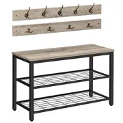 Hall Tree with Bench, Coat Rack Shoe 27.6"L x 11.8"W x 18.1"H Greige, Black
