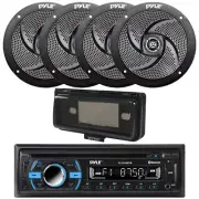 Pyle Marine Bluetooth Receiver, 4x 5.25" 180 Watt Boat Speakers, Cover (Black)