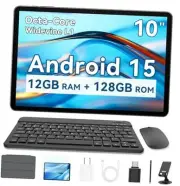 10 Inch Android Tablet, 2025 Android 15 Tablet for Adults, 12GB RAM 128GB