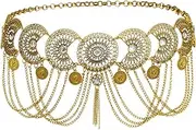 [ZENRUIMING] Vintage Coin Tassel Waist Chain, Bohemian Rhinestone Flower Rune Body Chain, Dance Party Role Play Props, Birthday Wedding Anniversary New Year Christmas Accessory, 105cm/41.34", Zinc alloy