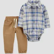 NWT Carter's Just One You Baby Boys' 2pc Plaid Top & Pants Set - Blue/Khaki 12M