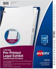 Avery(R) Legal Index Exhibit Dividers, Side Tab, 1-25 8 1/2in. x 11in.