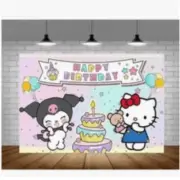 Happy Birthday Hello Kitty & Kuromi Banner Backdrop Party Decorations Sanrio