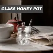 Honey Jar Pot with Dipper and Lid Clear Glass Container Reusable Seal Store