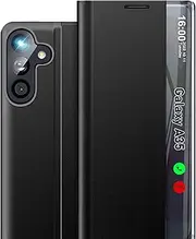 Mobile Phone Case for Samsung Galaxy A35 Case Foldable, Thin Mirror Flip Leather Hard PC Shockproof Case for Samsung A35 5G Case with Stand Foldable, Smart Clear View for Samsung Galaxy A35 Case