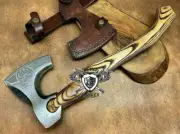 Handmade Viking Axe with Leather Sheath - Norse Outdoor Camping & Hunting Tool
