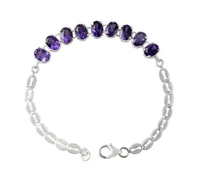 Chic Amethyst Gemstone Chain Bracelet Set In Rhodium