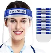 WORUIJIA Face Shield for Protection with Glasses Reusable Clear Mask 10 PCS Anti-Fog No Installation Required with Comfortable Sponge and Elastic Band for Women Men, Blue