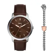 Fossil Men's Minimalist Three-Hand Stainless Steel Watch and Bracelet Box Set FS6019SET