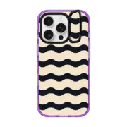 iPhone 16 Pro Impact Ring Stand Case MagSafe Compatible Black And White Wavy Stripe