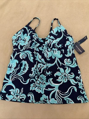 Lands End Tankini Swimsuit Top Underwire Navy Turquoise Paisley Womens 4 Nwt