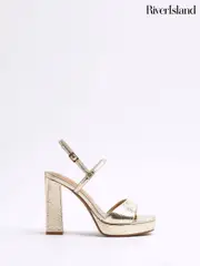 River Island Gold Wide Sling Back Platform Sandals (F51282) | $88