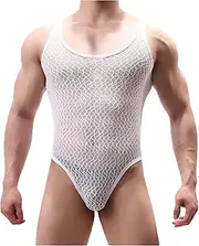 [BLEXX] Sexy Lingerie-Men's Lingerie Leotard Transparent Mesh One-Piece Underwear Bodysuit Men Body Shaper Bodysuit (Color : Blanc, Size : S)