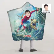 Custom Face Name Spiderman DINO Cloak Hooded Blanket, Birthday Christmas Gift