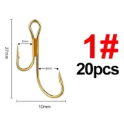 Pack of 20 Ultrasharp Worm Lure Double Hook for Pike Fishing in Gold Color