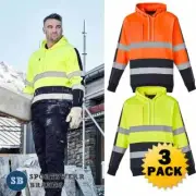 3 x Mens Hi Vis Stretch Tape Hoodie Reflective Workwear Pullover Jumper ZT483