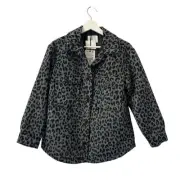 Zara Leopard Fleece Black and Gray Jacket size 13-14