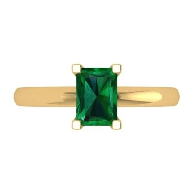 1 ct Emerald Cut Lab-Created Gemstone Soliaire Engagement Ring, Yellow Gold