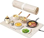 Kisfam Food Warming Mat for Buffets, Full Surface Heating 3-Level Temperature and Timer Setting, Automatic Child Safety Lock, Electric Silicone Food Warmer for Parties, Gatherings, Khaki