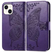 For Iphone 15 Butterfly Love Flower Embossed Leather Phone Case