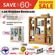 1.2m Wooden Home Office Bookcase Shelves Shelf Display 2 Drawers Storage Stand