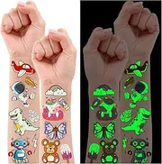 Partywind 380 Styles (30 Sheets) Luminous Tattoos for Kids, Mixed Styles Temporary Tattoos Stickers with Unicorn/Mermaid/Dinosaur/Outer Space/Pirate for Boys and Girls, Glow Party Supplies Gifts for Children