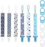 Homiliky Dummy Clip Boys Girls,6 Pcs Baby Pacofier Holders Clips with 6 Pcs Adapters,Safe Soother Chains Clips for Teether Toy,Baby Dummy Strap Clip Cute Design for Baby Newborn Gift,Baby Shower(Blue)