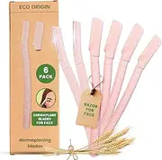 Eco Origin 6 Pack Pink Wheat Straw Dermaplaning Razors - Eco-Friendly Swedish Blades for Facial Hair Remover - Smooth Beauty & Makeup Tool for Women - Eyebrow Shaper - Provides Smooth, Radiant Skin