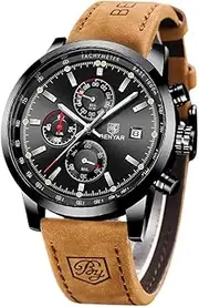 [BY BENYAR] BENYAR Men Watches Analog Waterproof Casual Leather Strap Men Wrist Watch with Date