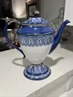 Vintage BOMBAY Teapot With Lid Arabesque Tile Blue & White Silver Platinum Trim