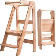 KELIOO Toddler Standing Tower, Wooden Learning Tower with Safety Rail, Adjustable Height Foldable Toddler Kitchen Stool Helper for Kids, Bathroom Sink, Bedroom