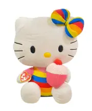 Sanrio Hello Kitty Plush Ty Rainbow Birthday Cupcake 11" Doll 2014 NWT