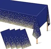 4 Pcs Navy Blue Plastic Tablecloth Gold Dot Blue Table Cloths, 54×108 inches Disposable Gold Dot Confetti Dark Blue Table Cover for Anniversary Friendsgiving Fine Dining Graduation Party Decoration…