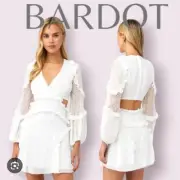 Bardot White Ziggi Mini Dress In Size 10 Ruffles Bell Sleeves Romantic