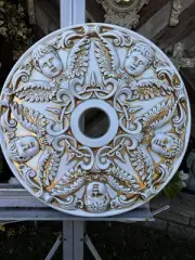 Vintage Vincent Ceiling Angel Medallion White Gold 24” RARE Lightweight