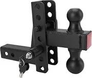 Adjustable Trailer Hitch, 6 in Drop & Rise Ball Mount Trailer Hitch Fits 2 Inch Hitch Receiver, 12500 Lbs Capacity, Heavy Duty Truck Hitch with Double Locking Hitch Pins