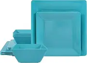 [TP] 12-Piece Dinnerware Set, Melamine Dishes Set with Bowls and Plates, Non-breakable and Lightweight Square Dinner Set for 4, Teal