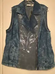 Sale!!!!!Women’s “Chico’s” Blue Cotton Sequin Front ZIP Vest Size 3 New w/tags