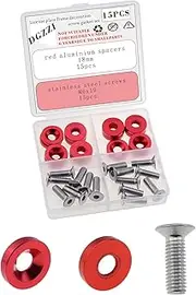 DGZZI 15 Sets Red Licence Plate Holder Trim Screw Spacer Bumper Washer Bolt Engine Compartment M6 Bolt Kit Hardware Fastener for Car Wings Headlight Trunk
