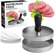 Lifenova Burger Press Patty Maker with 100PCS Papers | Professional Aluminum Hamburger Press Burger Maker, Non-Stick Meat Beef Veggie Hamburger Patty Mold for Kitchen BBQ